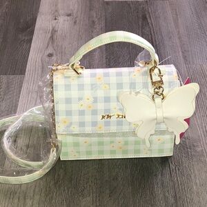 Betsey Johnson XOMYLO2 Blue Multi Crossbody Top Handle Gingham & Daisy Print NWT